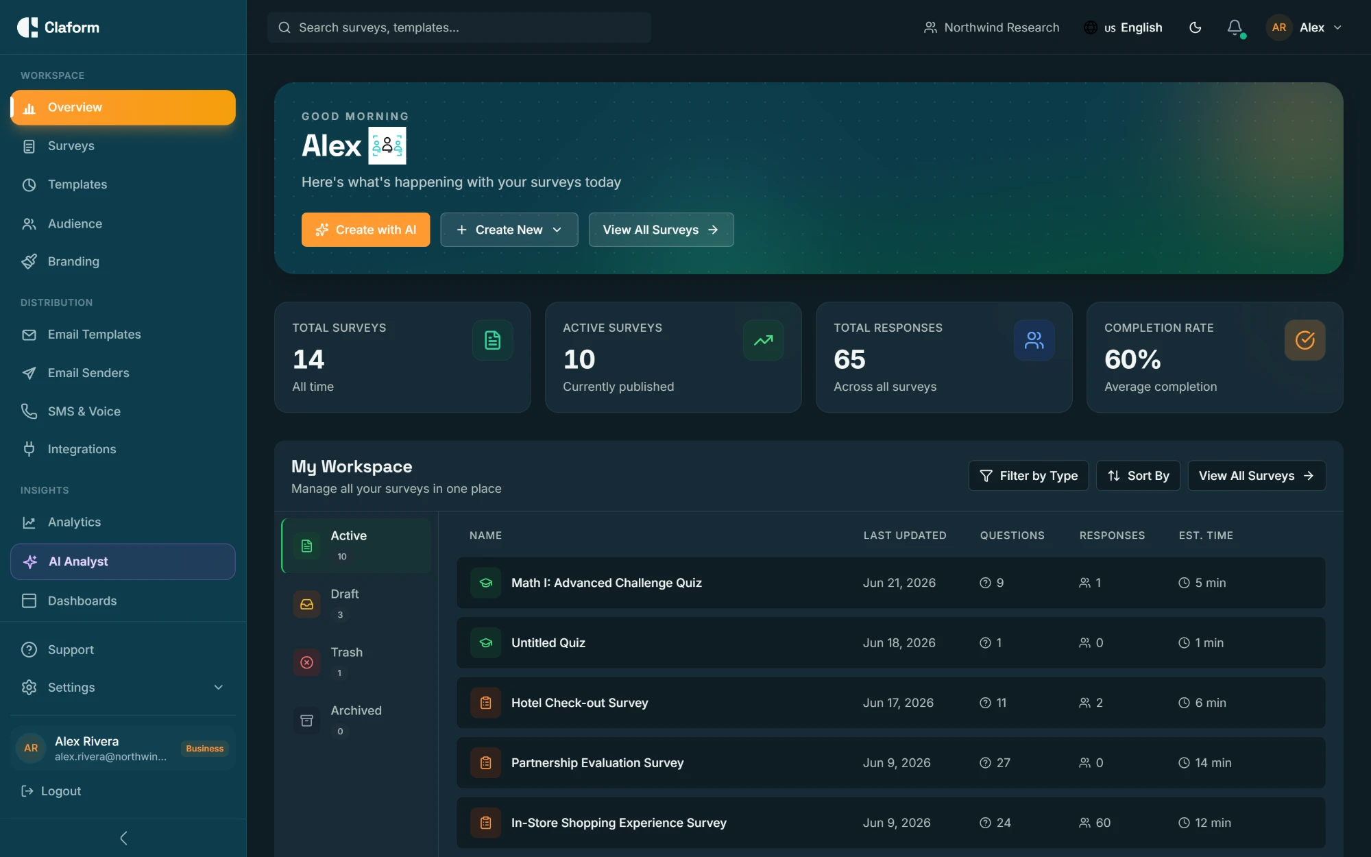 The Claform dashboard
