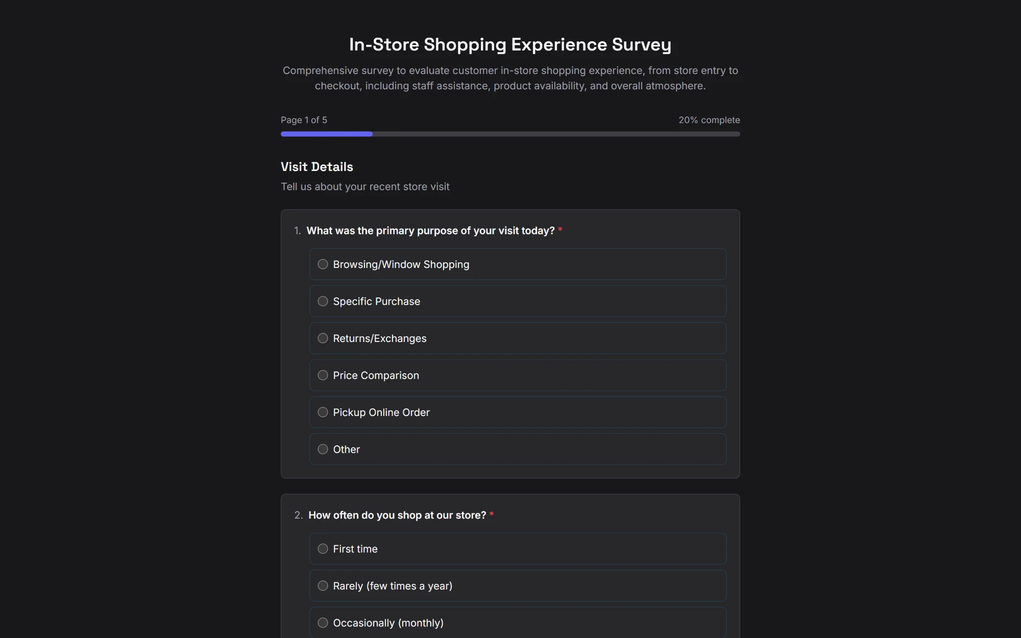 A live Claform survey as respondents see it