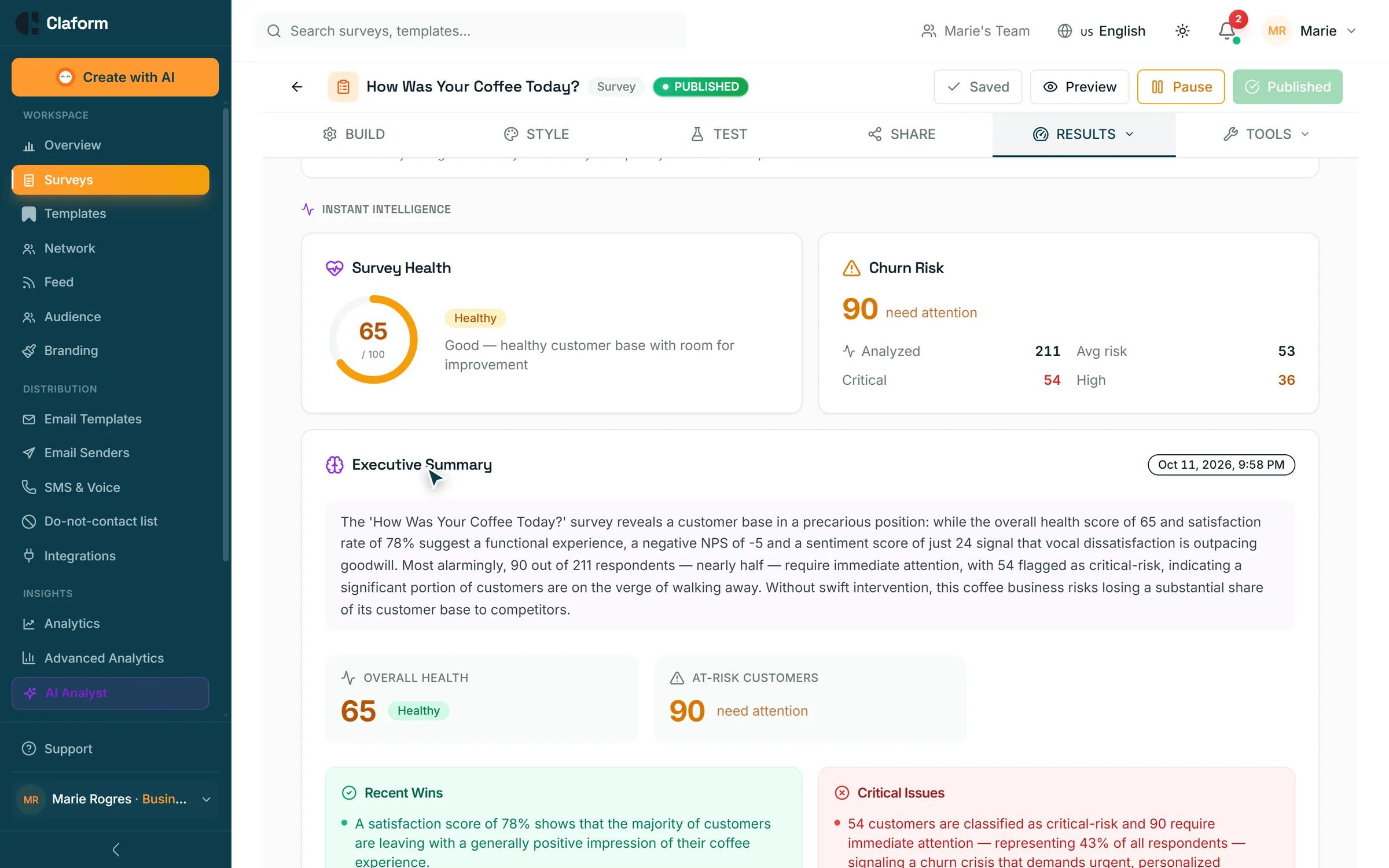 تقرير من AI Analyst بالنتائج والأدلة