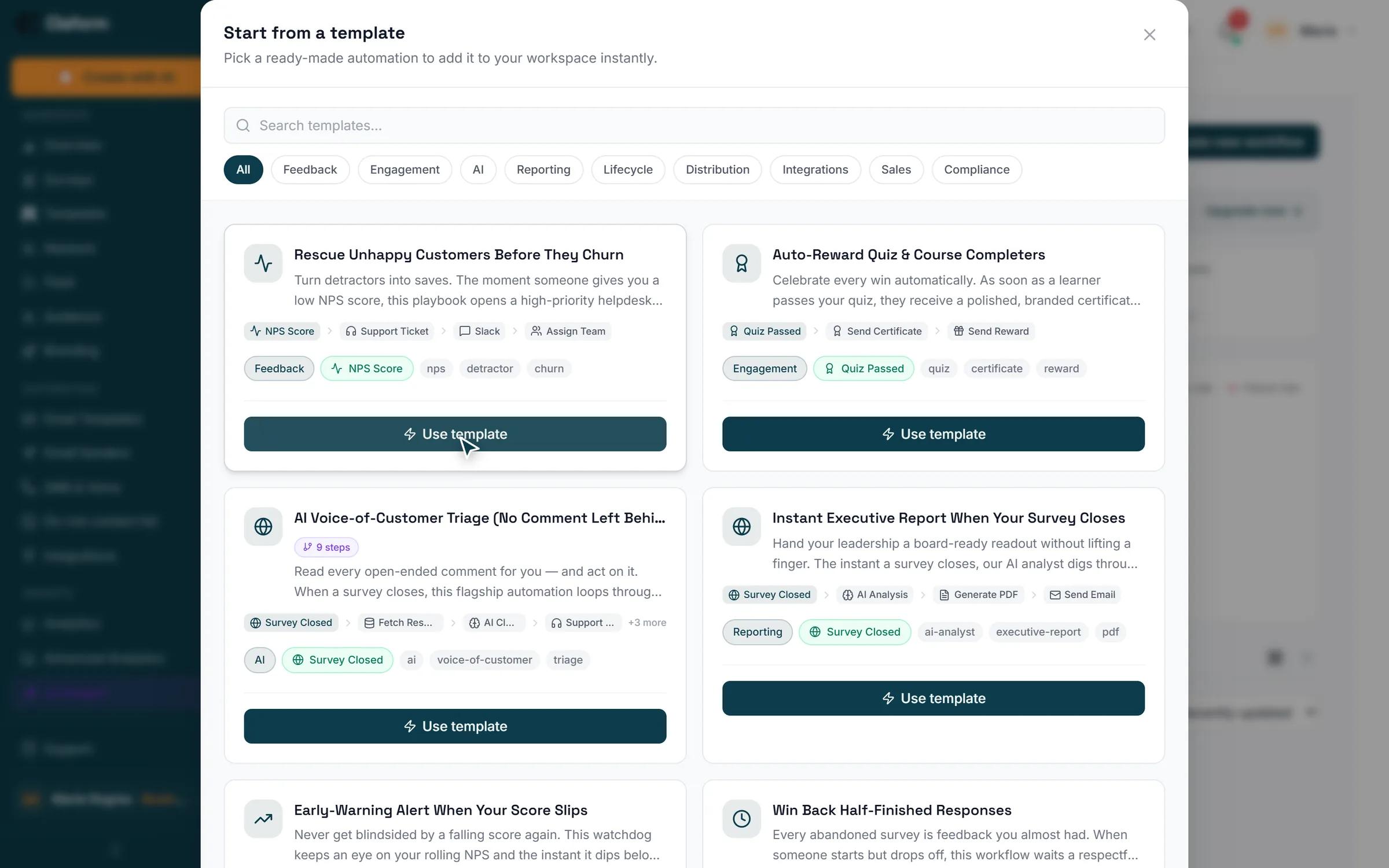 Workflow templates for survey automation
