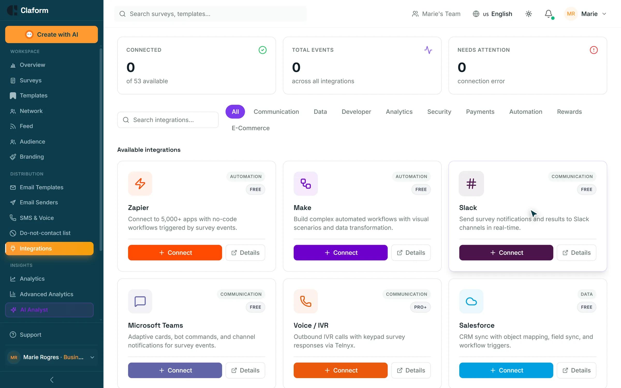 The integrations directory in Claform