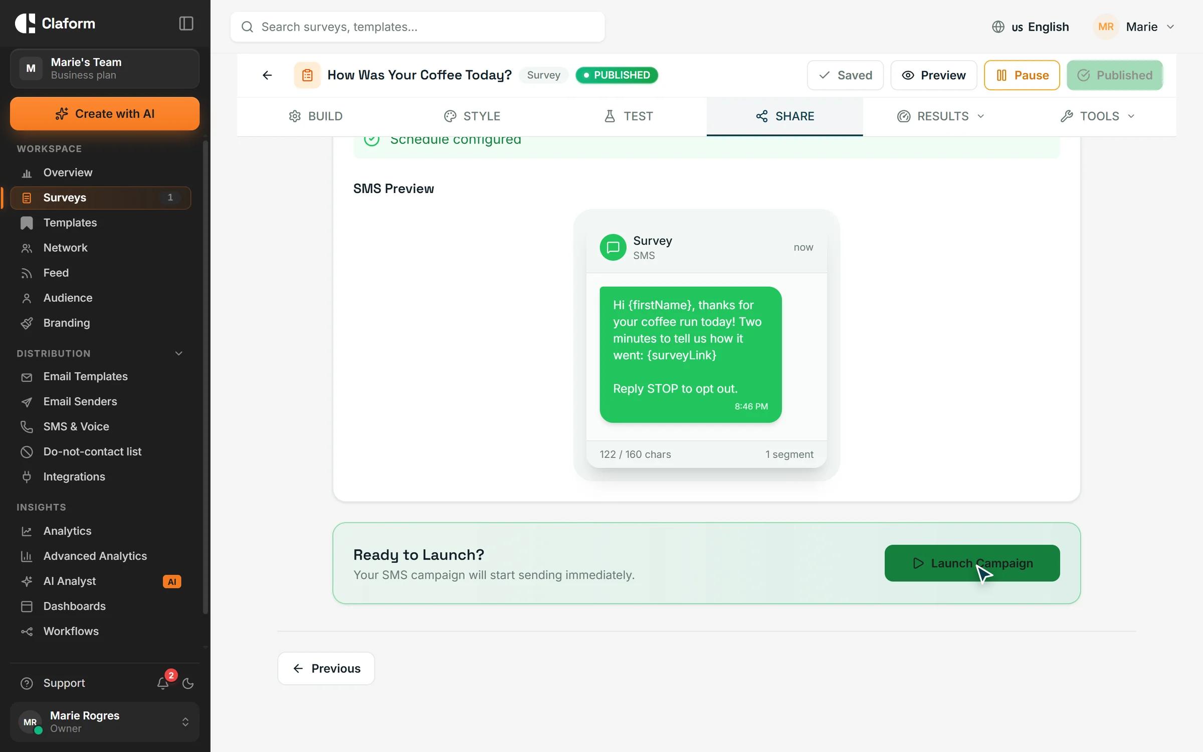 Vérifier une campagne SMS avant l'envoi