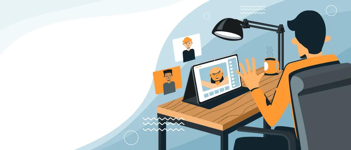 فريق في اجتماع عبر الفيديو من المكتب المنزلي