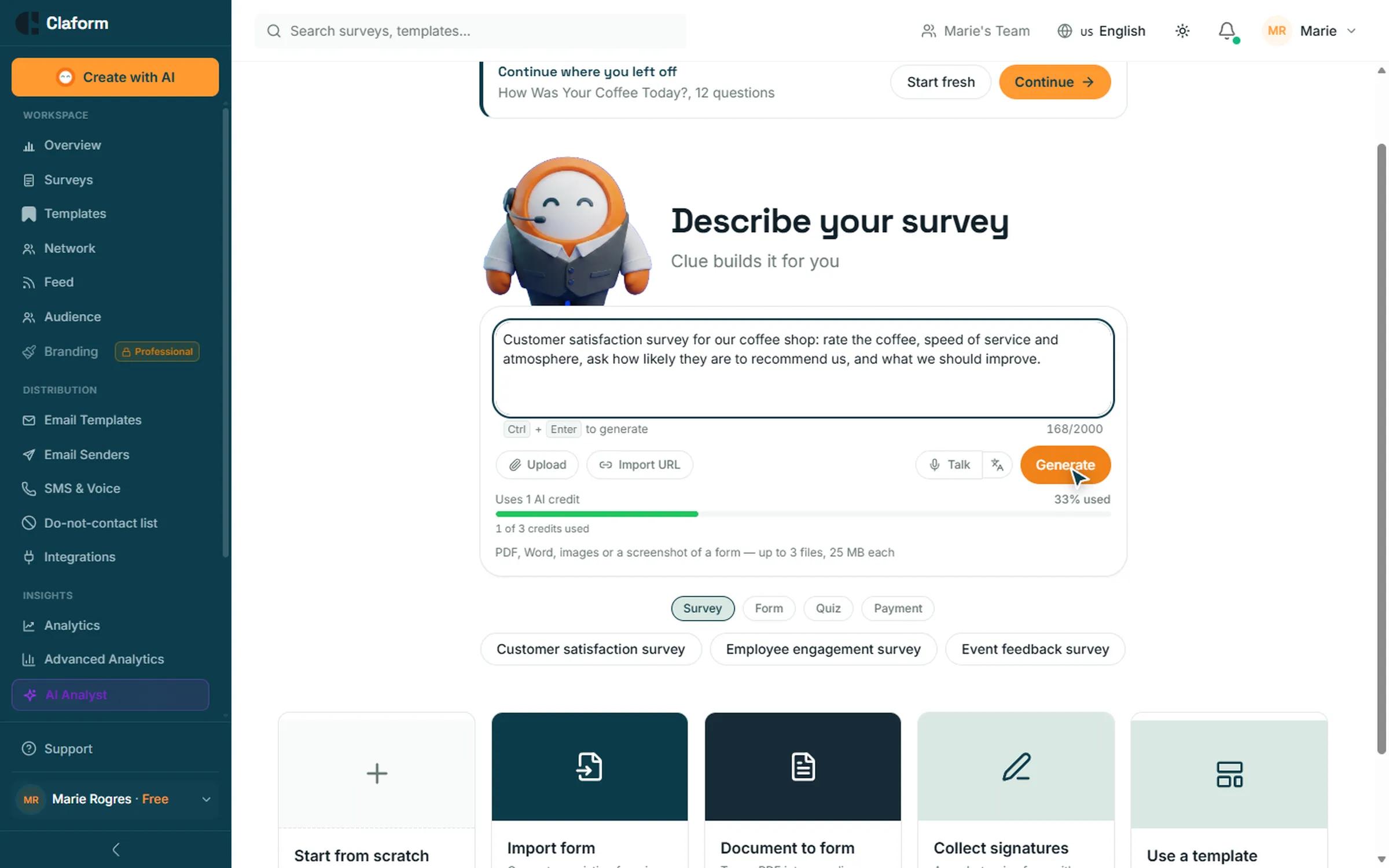 Application Claform : Clue la rédige en quelques secondes