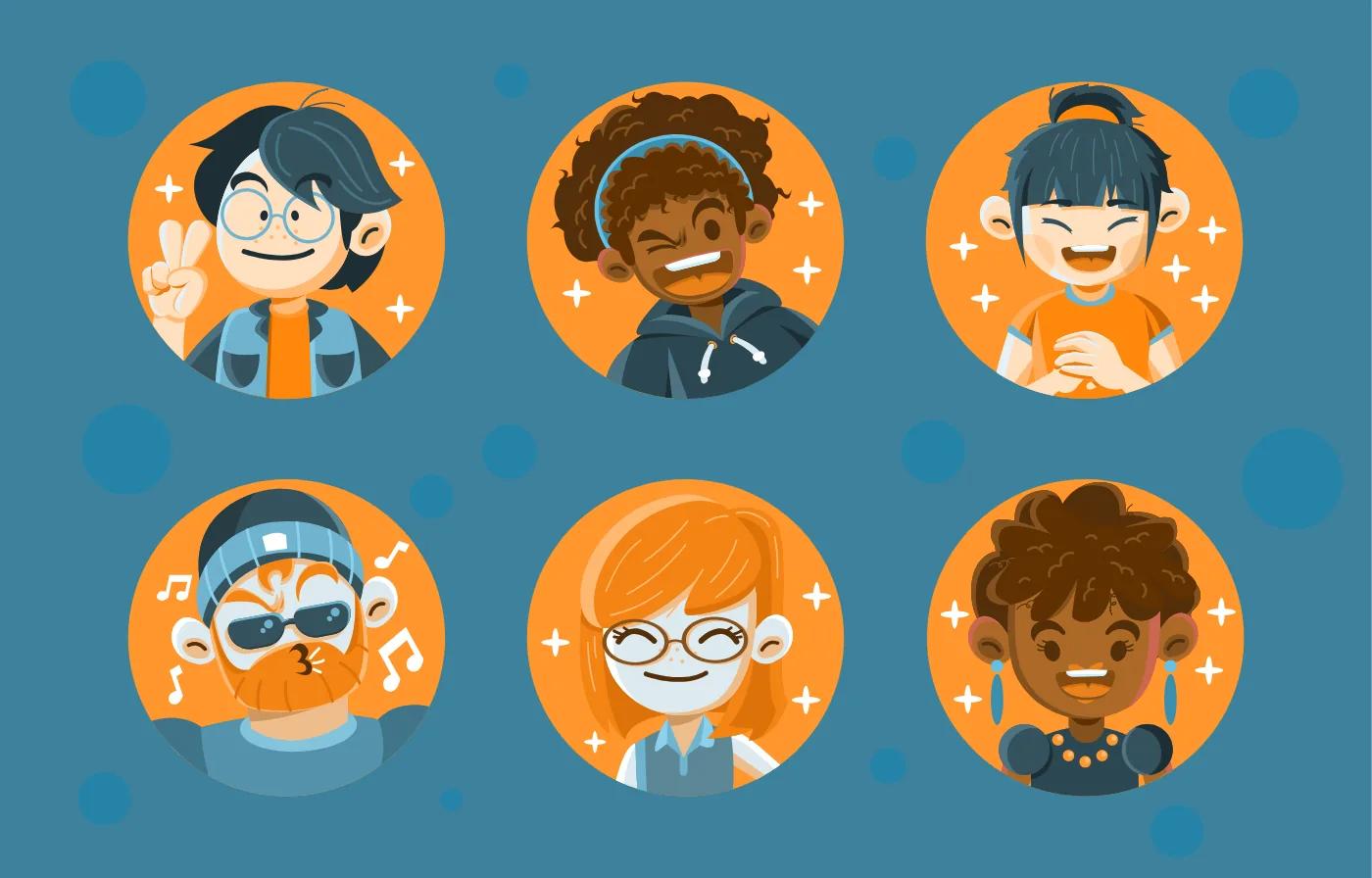 Illustration of a group of community member avatars