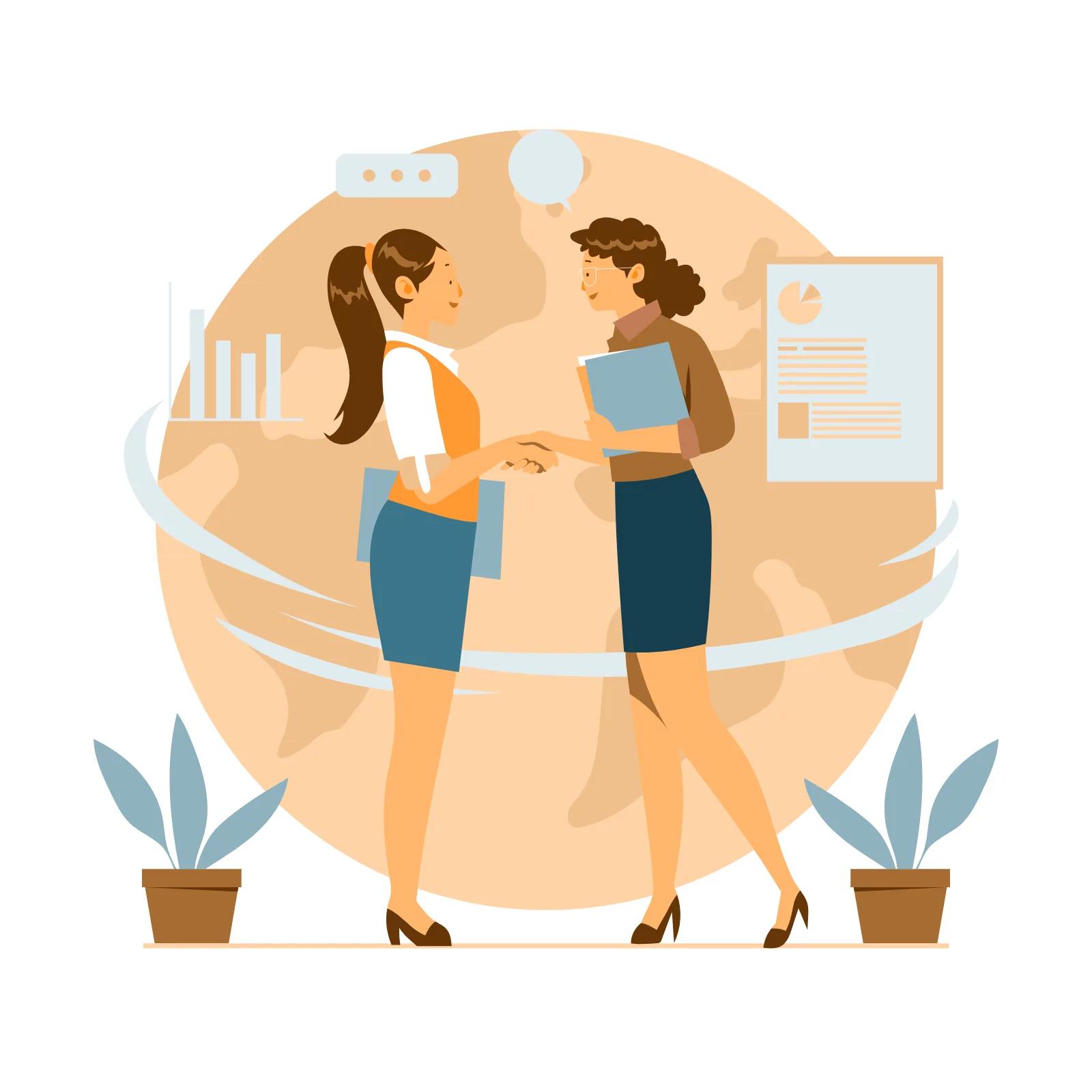 Illustration of two businesswomen shaking hands
