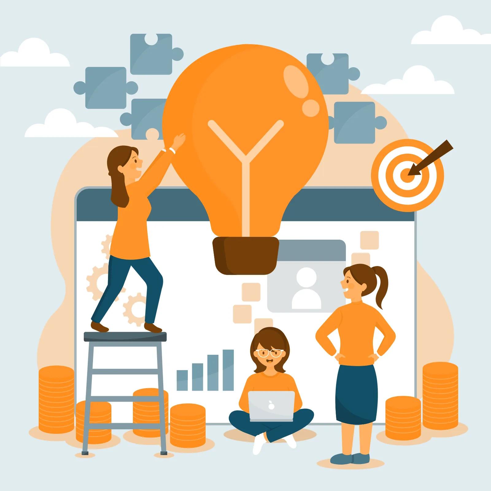 Illustration of a team collaborating around a shared idea